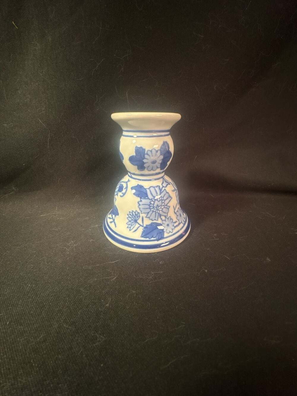 Vintage Blue and White Porcelain Floral Candlestick Holder